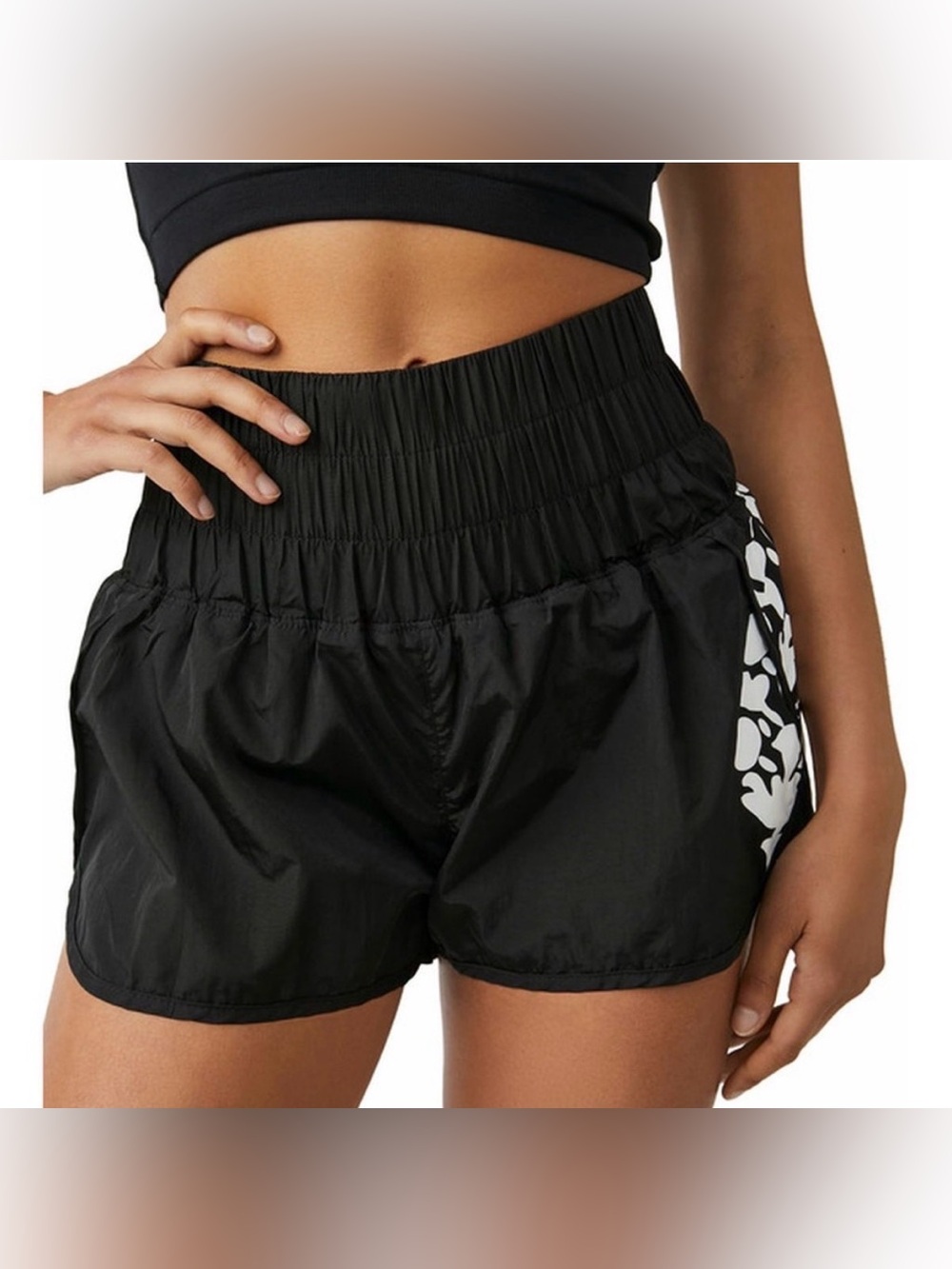 Free People Movement The Way Home High Rise Shorts Large Printed Logo in Black